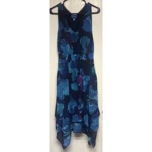 Simply Vera- Vera Wang Dress Black Blue Purple Floral High Low Lined - size M